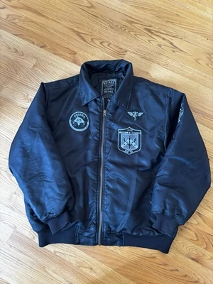 Avirex men’s black flight jacket Patches Zip Up nylon Size L - Image 1 of 4