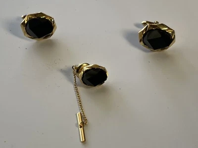 Gemelos vintage Dollan y Bullock Vermile Sterling con ónix negro Foto 1 de 4