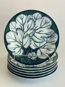 Set 6 Antique English Majolica Pearlware Leaf Plates 8.5” Thomas Dimmock c1830s - Picture 1 of 20