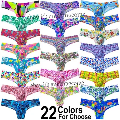 Men Printed Brazilian Bikini Underwear Enhance Bulge Pouch Mini Boxer Briefs - Image 1 of 4