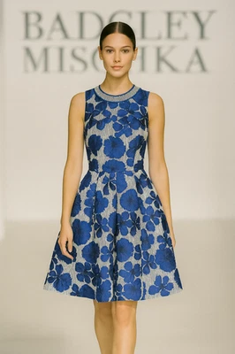 Vestido Badgley Mischka Azul Multi Brocado Sin Mangas Fiesta Día-Cena $299 Talla 4 Foto 1 de 3