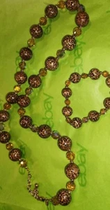 JOAN RIVERS Animal Print & Amber Crystal Beaded Necklace & Bracelet Set 30"+ - Picture 1 of 6