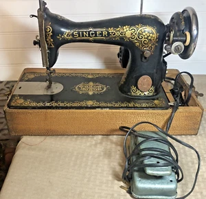 1924 Antique Singer Sewing Machine Tiffany Treadle With Case - Picture 1 of 8