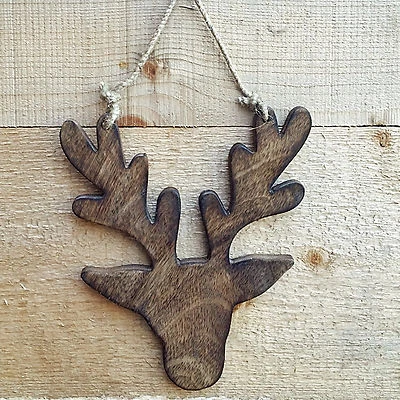 "RENTIERHÄNGER HOLZ" HIRSCH ELCH RENTIER HÄNGER GEWEIH TÜRSCHMUCK BAUMSCHMUCK - Bild 1 von 2