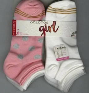 Seven (1) Gold Toe Socks ~ Large ~ Shoe Size 4-10 ~ Flat Knit Liner ~ Pink/White - Picture 1 of 7