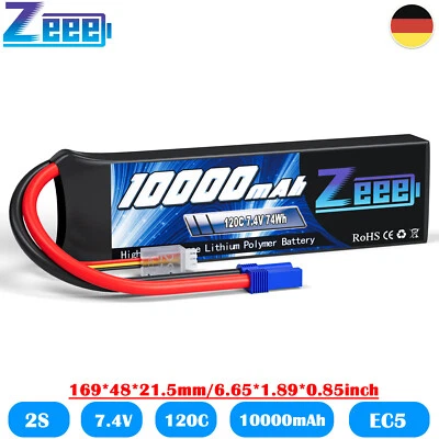 Zeee 2S Lipo Akku Batterie 7.4V 10000mAh 120C EC5 softcase für RC Auto Drohne - Bild 1 von 4