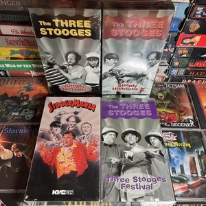 The 3 Three Stooges 4 VHS Lot Brand New Larry Moe Curly Shemp Stoogemania Movie - Picture 1 of 13
