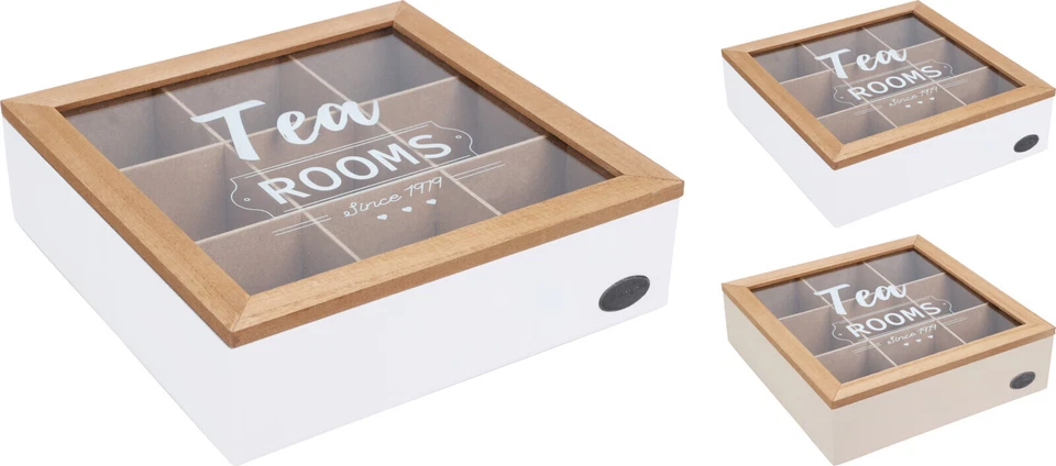Teebox Teekiste Teeaufbewahrung 9 Fächer Holz 2 Farben Küche Tee Sortierkiste - Bild 1 von 1