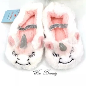 Cat & Jack Unicorn Slippers Toddler Girls Size 12-24 Months White Pink Plush NEW - Picture 1 of 9