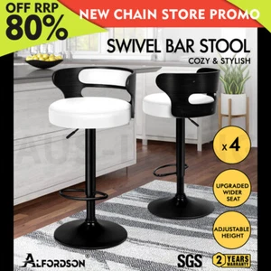 ALFORDSON 4x Bar Stool Kitchen Swivel Chair Wooden Leather Gas Lift Ramiro White - Picture 1 of 12