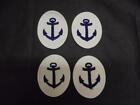 x 4 Navy Military Boat Club Blue on White Cloth Anchor Badges