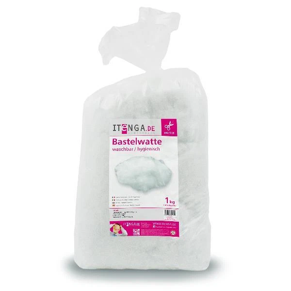 itenga Bastelwatte Füllwatte weiß 1 kg Stopfwatte Kissen Kuscheltiere füllen - Bild 1 von 1
