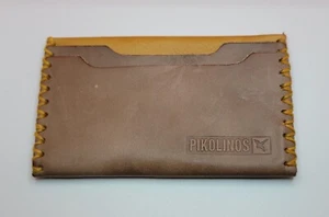 Unisex Pikolinos Brown Mustard Yellow Leather Credit Card Holder Wallet - Picture 1 of 5