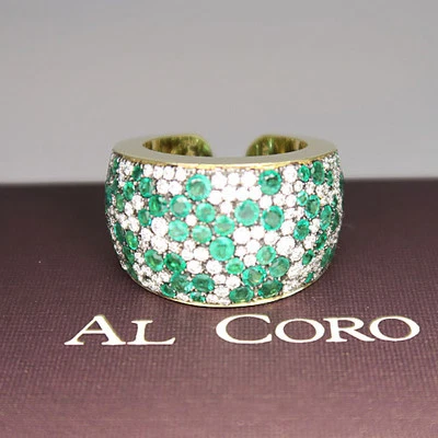 Al Coro Mazzaluna Ring mit Brillant und Smaragd 750/18K Gelbgold - Bild 1 von 4