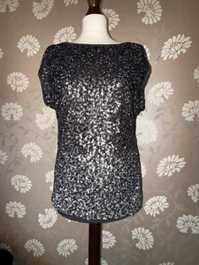 Mint Velvet Size 12 Ombre Sequin Top Silver Grey Sparkle Party Evening Pristine - Picture 1 of 12