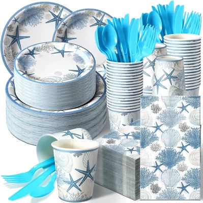 400 Pcs Summer Plates and Napkins Set Summer Paper Dinnerware Disposable Party - Image 1 of 4