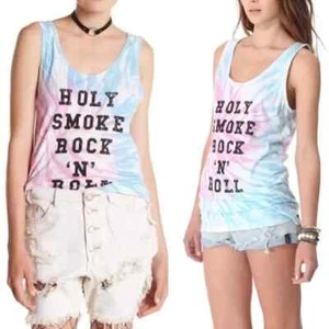 One Teaspoon Holy Smokes Vintage Retro Tank Top Tie Dye Rock N Roll Y2K Large - Picture 1 of 6