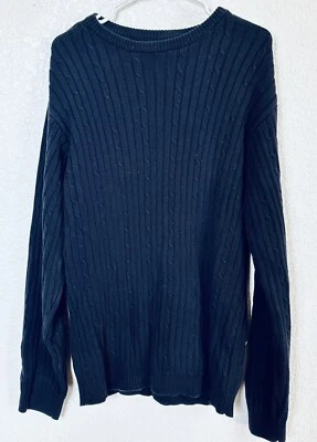 Men’s LARGE Navy Blue Cable-Knit Pullover Sweater - Image 1 of 3