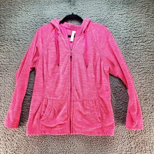 Chaqueta de té verde para mujer grande rosa cremallera completa poliéster polar sudadera con capucha - Imagen 1 de 9
