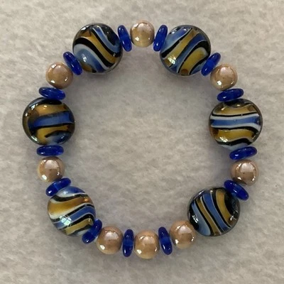 "Precioso brazalete elástico con cuentas de vidrio y porcelana checo LampWork y 7,5""" Foto 1 de 4