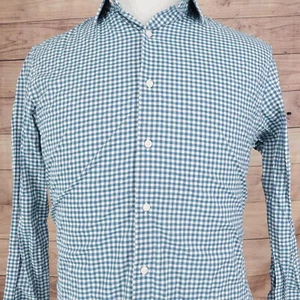BEN SHERMAN TAILORING STRETCH GREEN GINGHAM CHECK BUTTON DRESS SHIRT 15.5 32/33 - Picture 1 of 7