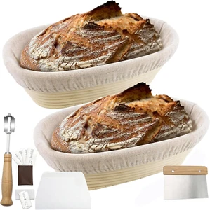 2 Pack 10 Inch Oval Bread Proofing Basket for Sourdough Bread - Bread Basket Bak - Picture 1 of 12