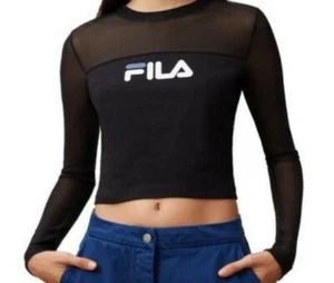FILA Carole Crop Top Mesh Long Sleeve Women Shirt Black Size XSmall $45.00 - Picture 1 of 5