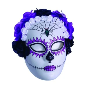 Underwraps Day of the Dead Sugar Skull Spider Roses Mask Halloween Costume 28140 - Picture 1 of 3