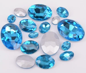 Aplique de cristal de vidrio joyas de estrás lago elíptico azul selección de tamaño - Imagen 1 de 8