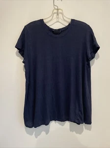 Cut Loose Womens T-Shirt Top XL Blue Short Sleeve Round Neck Tee Linen Stretch - Picture 1 of 3