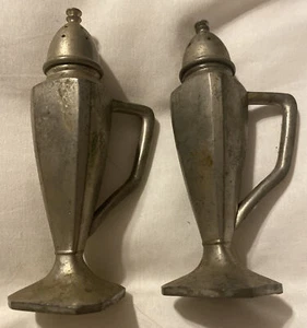 Vintage Pewter Salt&Pepper Shakers Handled CCOS 311 Free Shipping - Picture 1 of 6