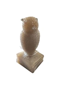 Vintage DEGENHART GLASS OWL on Books Figurine Yardley Pink- - Picture 1 of 3