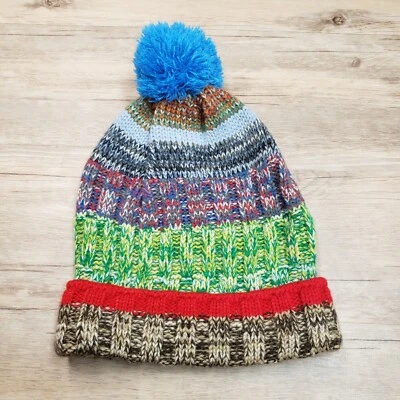 Gap Kids Crazy Beanie Gorra Tejida Sombrero Azul Pom Pom Multi Rayas OS Juventud Foto 1 de 4