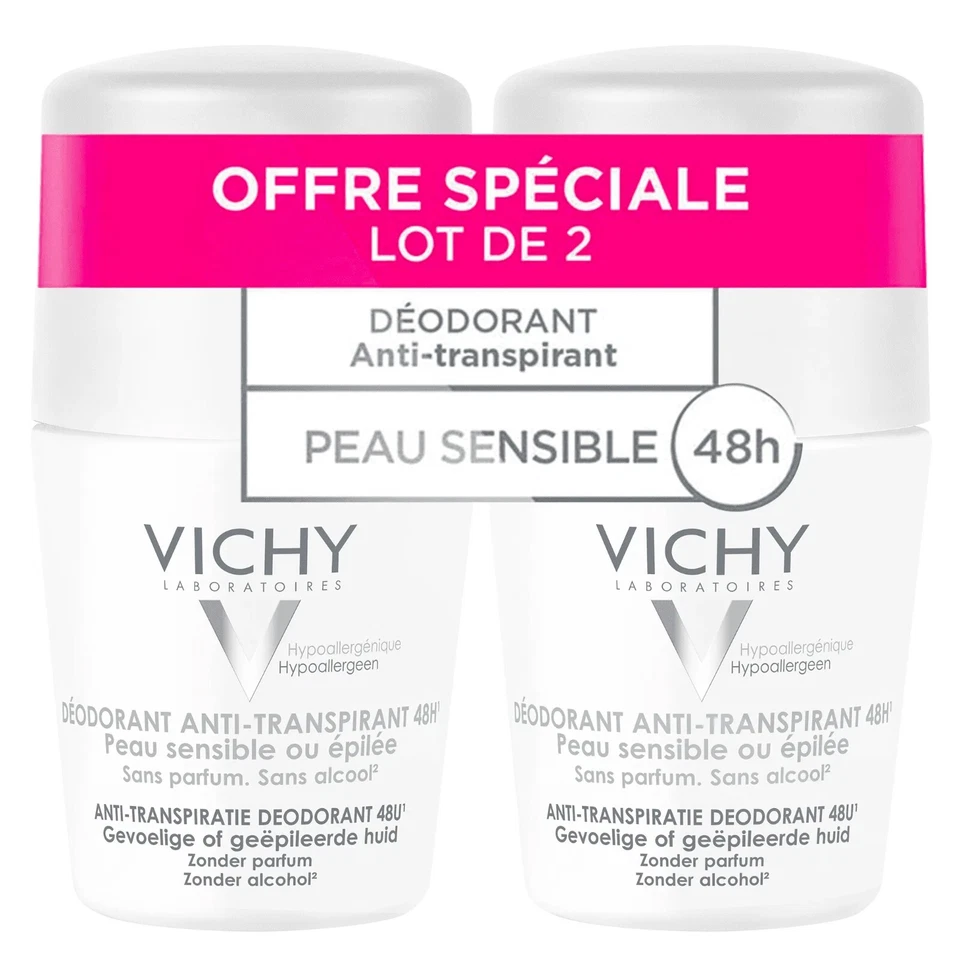 Vichy 48H Anti-perspirant Deodorant Sensitive Skin Roller - 50ml (2 Pack)