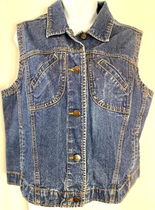 Chaleco vaquero CJ azul vintage para mujer talla L botón delantero - Imagen 1 de 6