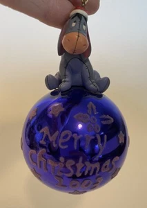 Disney Eeyore 2003 Shiny Purple Ball Merry Christmas Ornament Winnie the Pooh - Picture 1 of 7