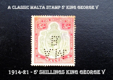 A Classic Malta Stamp 1914-21 5' Shillings King George V Per 14 Cover