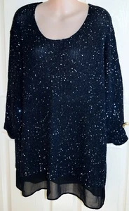 Crossroads Lightweight Black Glitter 3/4 Sleeve Jumper. Size 16. Excellent Cond - Picture 1 of 5