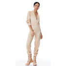 Alice + Olivia Levi Tan Shimmery Long Sleeve Zip Up Jumpsuit $595 Sz 2