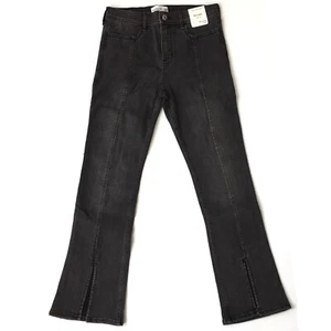 Abercrombie Kids High Rise Flare Jeans Black Wash Girl 15/16 Short Cotton Plystr - Picture 1 of 8