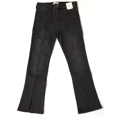 Pantalones de mezclilla acampanados de tiro alto Abercrombie para niños negros lavados niña 15/16 cortos de algodón con capas Foto 1 de 4