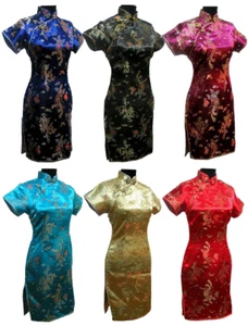 UK Stock Chinese Short Mini Vintage Evening Party Fancy Dress Qipao Cheongsam  - Picture 1 of 20