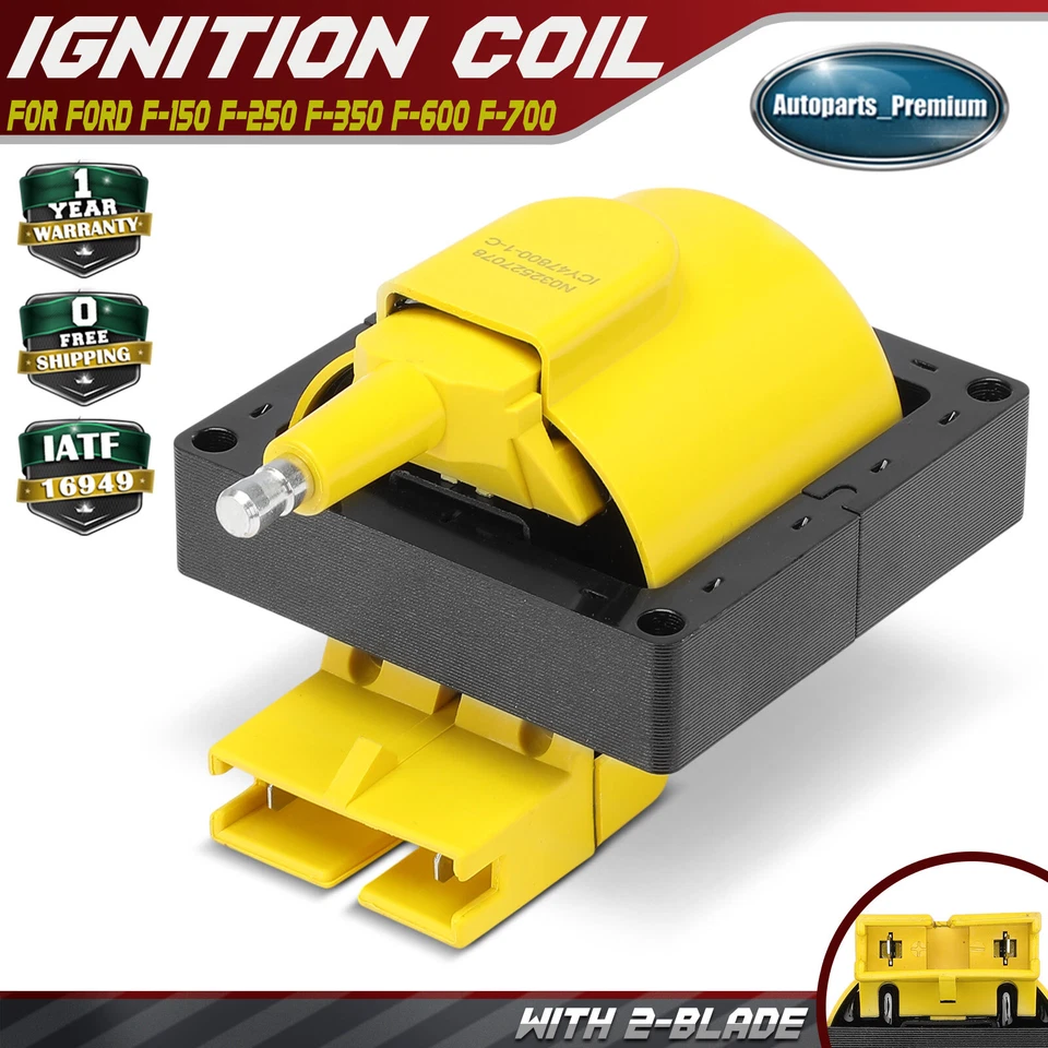 Bobina de ignição amarela para Ford F-150 F-250 F-350 F-600 F-700 F-800 Mustang EXP - Imagem 1 de 4