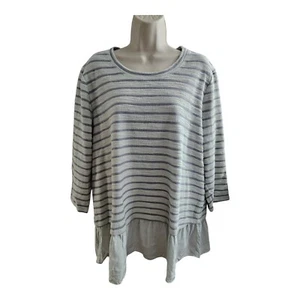 LOGO Lori Goldstein Verde Claro Rayas Top Gasa Arrugada Dobladillo Talla XL - Imagen 1 de 10