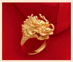 Men's Retro dragon headRetro dragon 24K THAI BAHT YELLOW GOLD Plated RING/13g - Picture 1 of 5