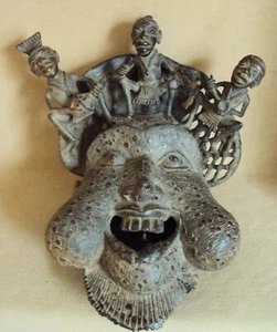 ELABORATE BRONZE ROYAL TIKAR KING PRESTIGE HEADDRESS Mask African Carving XRARE! - Picture 1 of 11