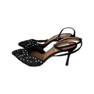 Tabitha Simmons Women Senfloret Black Lace Crochet/Black Suede Ankle Strap 9/40 - Picture 1 of 17