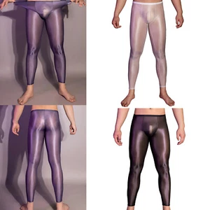 Men Glossy Workout Yoga Stretch Compression Pants Transparent Lingerie Nightwear - Picture 1 of 28