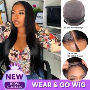 Straight Hair 5x5 Hd Lace Closure Human Hair Wigs Brazilian 4x4 Lace Pre Plucked - Picture 1 of 12