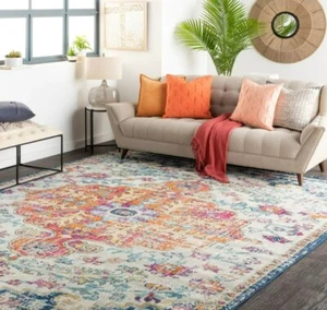 New 12x15 Exquisite Accent Rug Boho Area Style Carpet Blue Decor Medallion Retro - Picture 1 of 7
